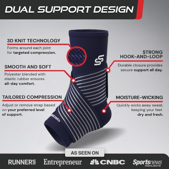 Sleeve Stars Ankle Brace Ankle Wrap Men/Women Single M 10"-12" Navy Blue NWOB - Picture 2 of 6